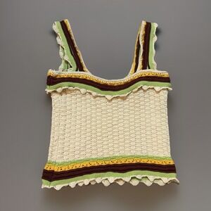 Marc New‎ York Crochet Knit Tank Top Striped Ruffle Trim Sleeveless - Small